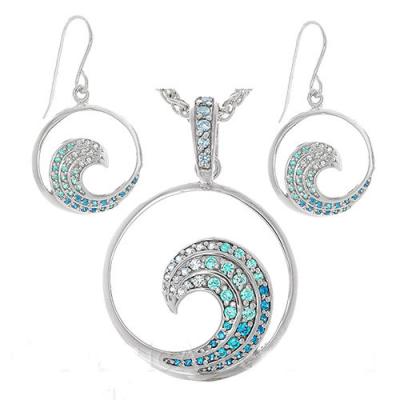 China BOHEMIA Blue Rhinestone Wave Necklace Earrings Jewelry Sets Women Fashion Jewelry Set for sale