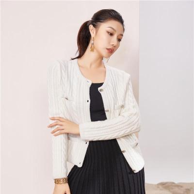 China Anti-pilling 100% cashmere elegant style woman knitted sweater cardigan with buttons for sale