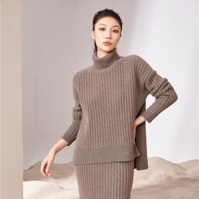 China Anti-pilling front short and long back knitted 100% pure cashmere women turtle neck sweater sweater for sale