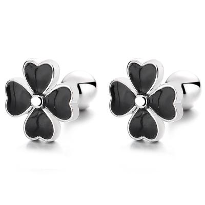 China TRENDY 2023 fashion jewelry 925 sterling silver elegant flowers  threaded ear piercing jewelry for green and black for sale