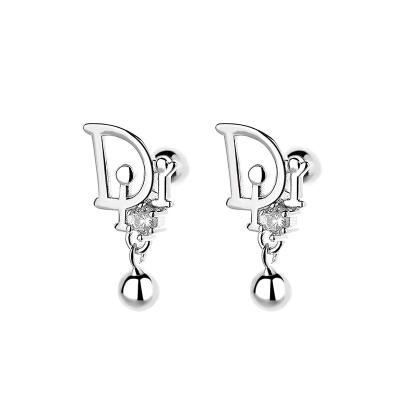 China Office/career New Fashion Trend Sterling Silver 925 Letter D Dangle Zircon Earrings Piercing Jewelry for sale