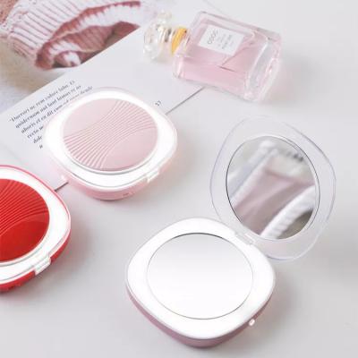 China Double Mini Pocket Makeup Mirror With Foldable Sided Lighted Led Lights Hand Held Mirror For Women Cosmetic Keepsake for sale