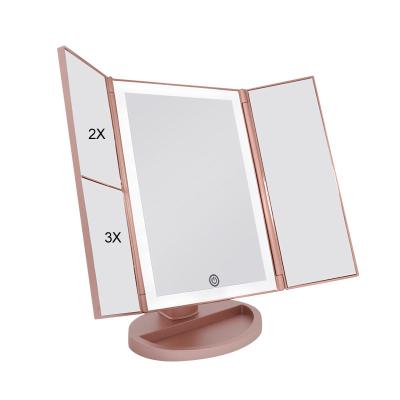 China Portable Vanity Mirror Lighted 1/2/3X Magnifying Desktop Cosmetic Times 3 38pcs LED Light Touch Makeup Mirror Lamp for sale