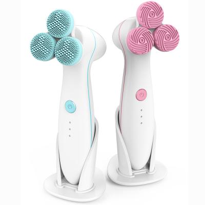 China Acne Treatment New Arrivals 3D Smart Rotary Rechargeable Waterproof Face Brush Ultrasonic Vibrating Facial Cleansing Brush for sale