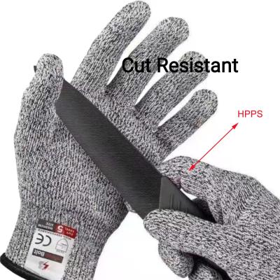 China Sculpt Kitchen Carpenters Fish Glass Industry SHUOYA En388 Gray Grip HPPE Cut Resistant Hand Glove Work Gloves Levels Anti Cut Glove 5 With CE Mark for sale