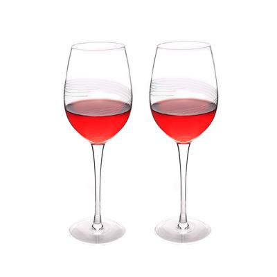 China Wholesale Viable Lead Free Crystal Red Wine Glass with Etched Design and Long Stem Drinking Glasses for Wedding or Party for sale