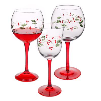 China Viable Hand Painted Red Wine Glass Goblet Set Crystal Drinking Red Wine Red Color Long Stem Drinking Glasses For Wedding Party for sale