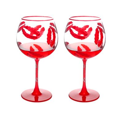 China Can Be Customized New Hand Painted Design For Valentine's Day Red Wine Drinking Glass Set Mug Crystal Drinking Cups Set for sale