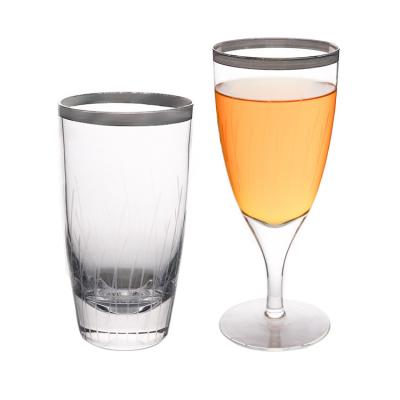 China Sustainable Etched Crystal Drinking Glass Clear Tumbler Or Globet Water Juice Set Set Hand--made Glass With Gold Rim for sale