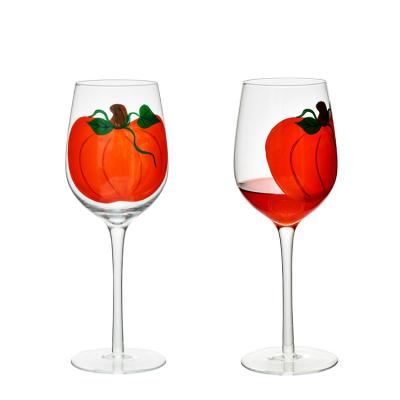 China Sustainable Popular Stylish Hand Painted Pumpkin Design Red Wine Glass Goblet for Dinner or Party or Festival Drinking for sale