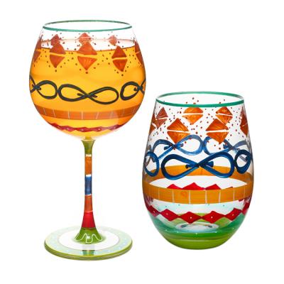 China Can Be Customized Wholesale Handmade Crystal Red Wine Glass Goblet Hand-painting Design Factory Drinking Glass Cup Set for sale