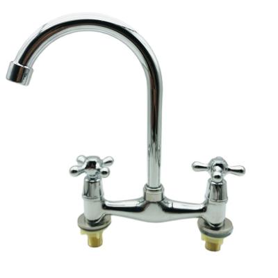 China Other South American Market Double Handle And Hole Chrome Kitchen Basin Faucets Vertical Flat Zinc Alloy Faucets for sale