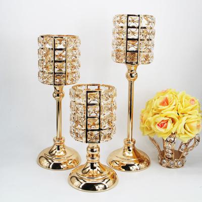 China Weddings Table 17cm High Decorative Gold Candle Holder With Crystal Beads for sale