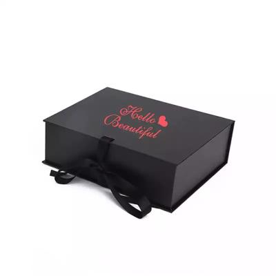 China Velvet Flap Gift Box Cosmetics Clothing Black Texture Folding Rigid Gift Boxes for sale