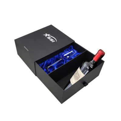 China Wine box custom high-end wine gift packaging box Empty box wine bottle single with wine glass drawer box silk lining for sale