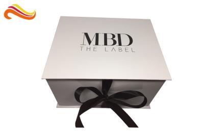 China Simple White And Black Apparel Gift Boxes With Ribbon / Duplex Board Gift Box for sale