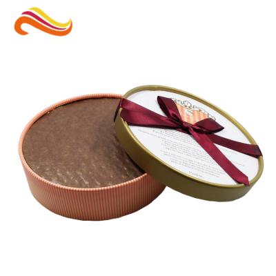 China Round Baileys Chocolate Gift Packaging Boxes With Offset Printing / Ribbon for Wedding Dress for sale