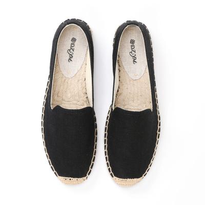 China Anti-odor pure color canvas black subject and linen women flat bottom material loafers for sale