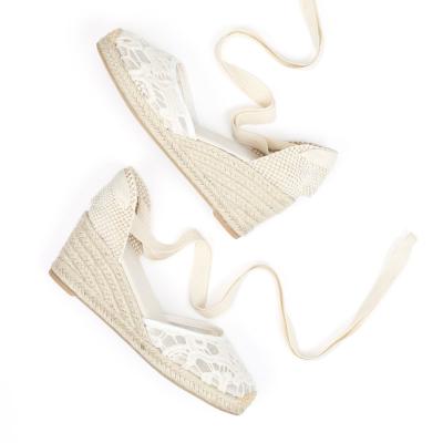 China Hemp 2020 summer fashion 6.5cm cheap heel slope flat sandals for girls for sale