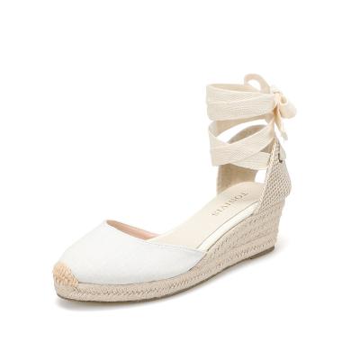 China 2022 Summer Women's Quick-drying Chunky Heel Simple Wedge Espadrilles Heels Ankle Strap Platform Sandals Ladies High Heels for sale