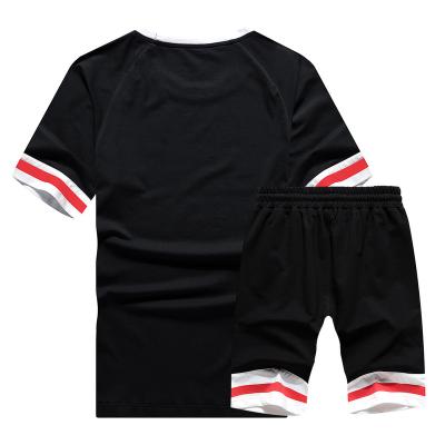 China Sports 2022 Round Neck Pullover Fashion Anti-Shrink Stripe Casual T-Shirt Breathable Shorts Set Simple Custom Short Sleeve Shorts Set for sale