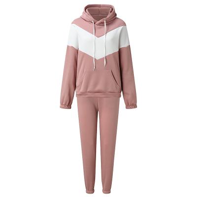 China New Two Color Anti-Wrinkle Fitness Splicing Women's Loose 2 Piece Suit Sports And Leisure Sweater Private Label Custom Women Jogging Suits for sale