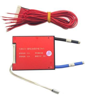 China Waterproof 16S 60A lithium-ion continuous discharge rate balance bms battery management system for motorcycle for sale