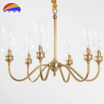 China Hotel 6 Light Brass Pendant Light Fit E14 LED Polish Glass Lamp For Restaurant Hotel Home for sale