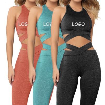 China Breathable Matching Crop Top And Pants Workout Leggings New Womens Autumn Yoga Set High Impact Activewear Gym Wear Ladies Summer Sport Pant for sale