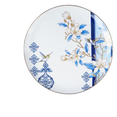 China Bone China Viable Elegant Blue Gold Flower Style Bone China Tableware Royal Porcelain for sale