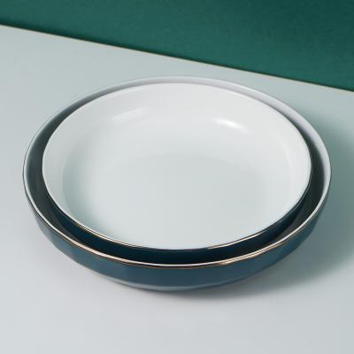 China Sustainable Malachite Green Porcelain Plates Nordic Ceramic Dishes Green Glazed Porcelain Dishes And Dishes for sale