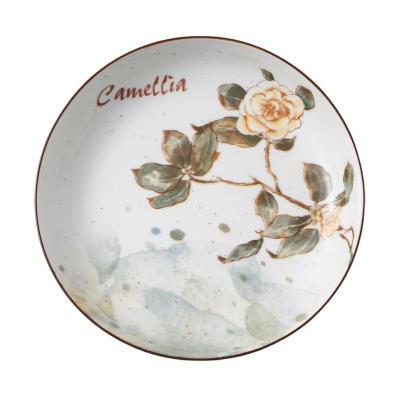 China Viable Under Glazed Printed Camellia Pattern Green Porcelain Plates Ceramic Dinner Plate Porcelain for sale