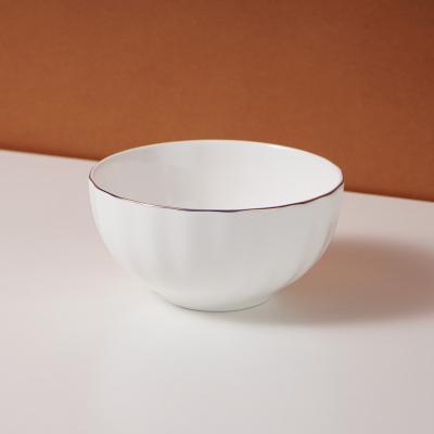 China Sustainable Wholesale Ceramic Restaurant Gold Rim Plain Ceramic Salad Bowl Porcelain Bowl for sale