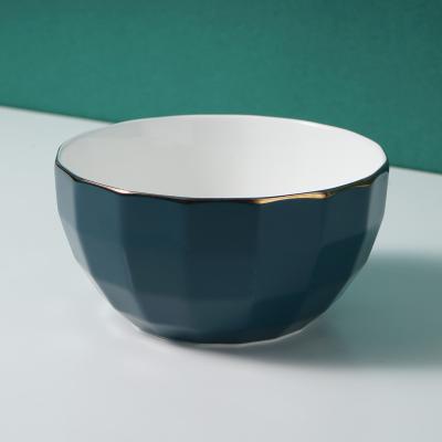 China Green Stocked Ceramic Malachite Diamond Facet Gold Rim Nordic Bowl Porcelain Bowl for sale