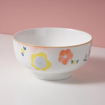 China Sustainable Cartoon Flower Pattern Modern Ceramic Bowls Ceramic Salad Bowl Ceramic Bowl for sale