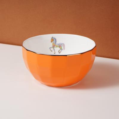 China 2021 New Arrivals Orange Ceramic Mixing Bowl Soup Bowl Viable Luxury Ceramic Bowls for sale