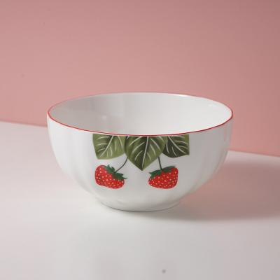 China Strawberry Pattern Sustainable Porcelain Bowl Ceramic Tons Bowls Ceramic Soup Bowl Porcelain for sale