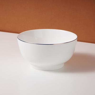 China Customized Viable Ceramic Simple Gold Rim Bowl White Ceramic Bowl Large Porcelain Dinnerware Bowl for sale