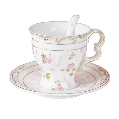 China Viable Wholesale Vintage Rose Pattern Floral Tea Cups Ceramic Porcelain Tea Cups and Saucers for sale