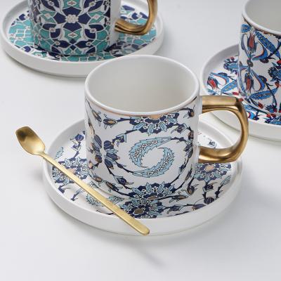 China Viable Wholesales Moroccan Style Coffee Cup Set Ceramic Luxury Coffee Cup With Saucer Ceramic for sale