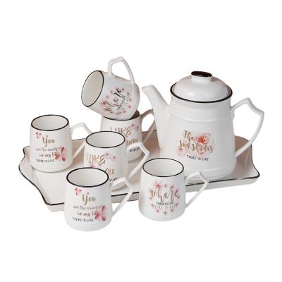 China Viable Rustic Style Rose Pattern Casual Set Tea Set Porcelain Ceramic Tea Sets for sale