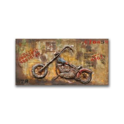 China China Vintage Yellow And Green Metal Motorcycle 3D Wall Art For Home Ministry Decor for sale