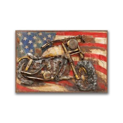 China Large Rustic Cool China Motorcycle And Flag Art Decor 3D Wall Art Metal for sale