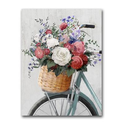 China 100% Handmade Modern Canvas Art Modern Flowers On The Bike Oil Painting For Wall Decor for sale