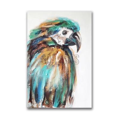 China Hand Painted Modern Style Abstract Colorful-feather Parrot Animal Oil Painting for sale