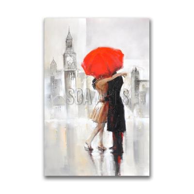 China Modern Kissing Couple Under Red Umbrella Modern Canvas Painting for sale