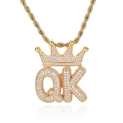 China Hiphop crown necklace 15 diamond cuban chain Letter Pendant for Men and Women, 925 Silver Iced Out Fashion Necklace for sale