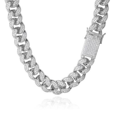 China Hiphop 925 Sterling Silver Iced Out 14k Real Gold Plated Miami Moissanite Diamond Link Cuban Chain Necklace fashion hip hop for sale