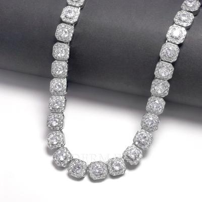 China Hiphop 10mm/12mm Square Tennis Moissanite Chain with 925silver Moissanite Hiphop Rock-Candy Tennis Necklace for sale