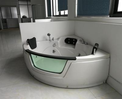 China Acrylic Freestanding Massage Bathtub Corner Jaccuzi With Light Green Tempered Glass for sale